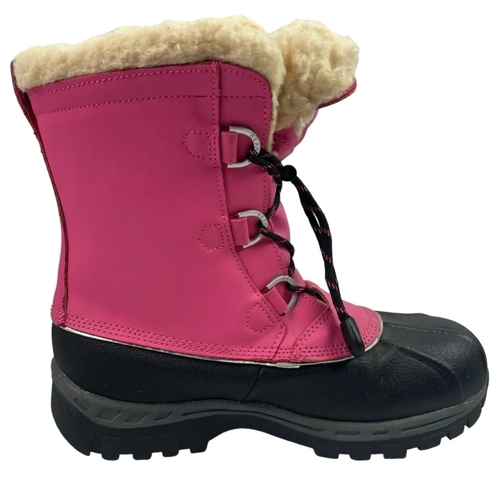 Bearpaw Youth Girls Waterproof Snow Boots Pink Black Sherpa Lined Size 5